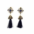 2018 Trend Wholesale New Model Design Pearl Fashion Earring, Black Long Tassel Howlite Zirconia Gold Fashion Earring